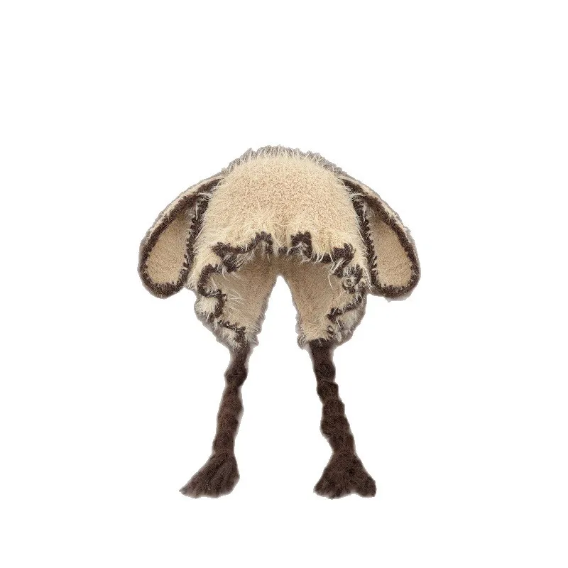 Women's Dopamine Plush Earflap Beanie, Japanese Kawaii Animal Ear Winter Hat, Cozy Warm Pull-On Cap, Face Slimming Versatile