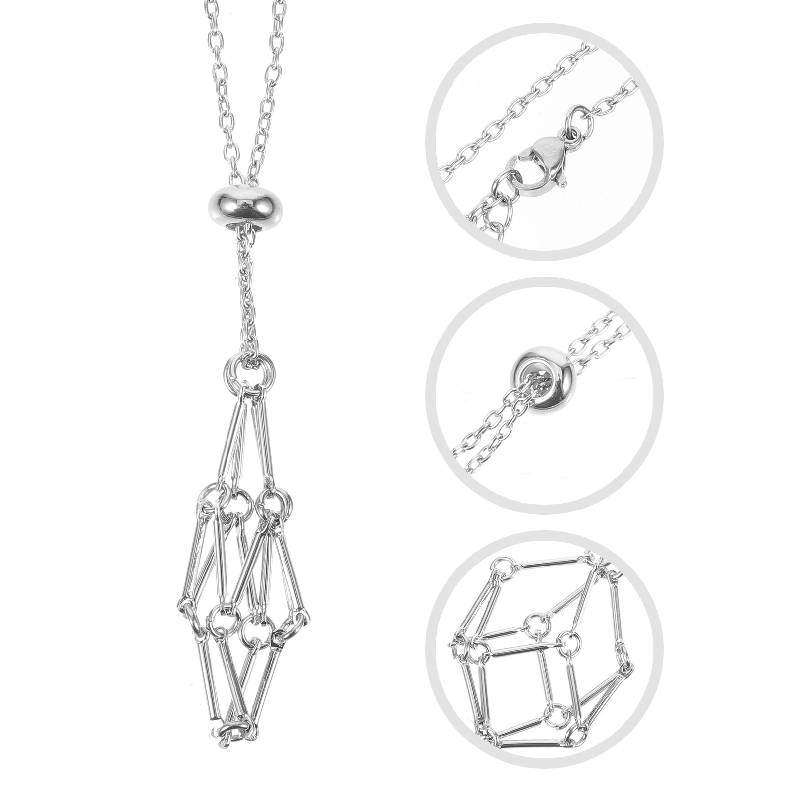 

Metal Stone Necklace Holder Crystal Holding Cage Rope Adjustable Rock Tumbler Accessories Pendant