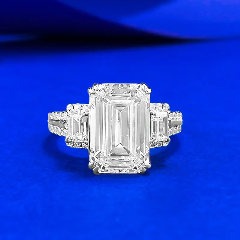 

New S925 Silver Ring Women's High Carbon Diamond 8 * 12 Rectangular White Diamond Fashion Versatile Ring, Gift for Girlfriend