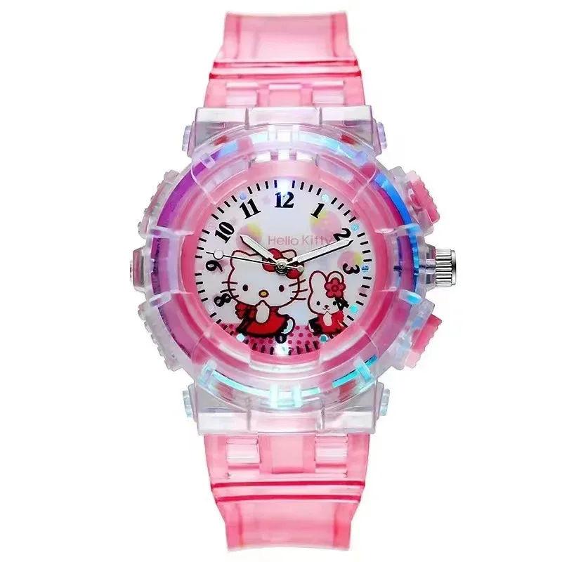 Sanrio Hello Kitty Watch Pattern Led Glowing Flash Children Watches Toys Fashion Quartz Wristwatch Christmas Gifts For Kids