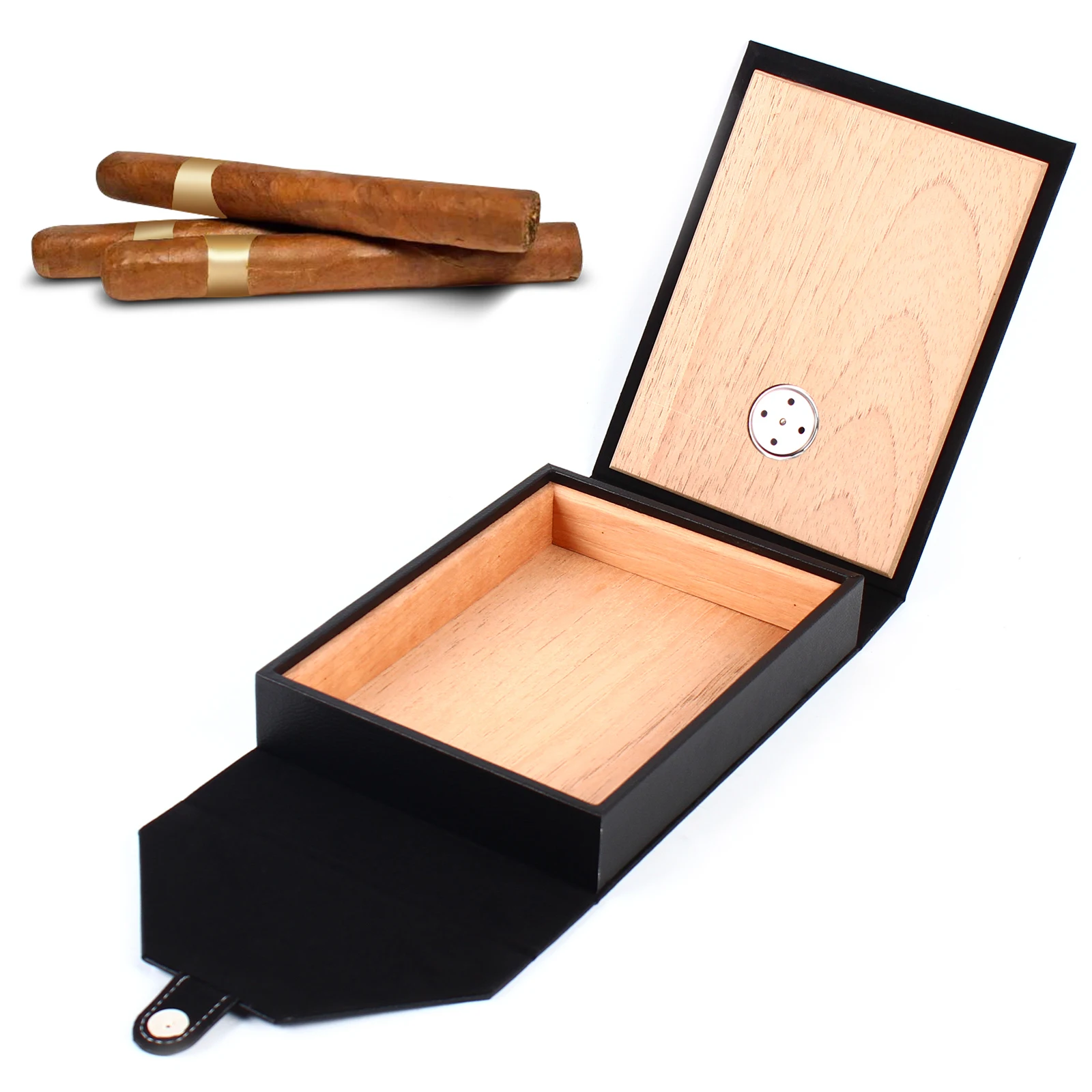 Bymaocar Portable Travel Pocket Cigars Humidor Humidifier Box Leather Cedar Lined Storage Case 10-15 Counts with Hygrometer