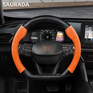 Leather steering wheel coverage, type D, suede, cow leather, formner, seat coupra, leon, mk3, mk2, 5f, ibiza, 6J, 6l, ateca, fr, 38cm 10 Main Sales Steering Cover Seat Ibiza - №6