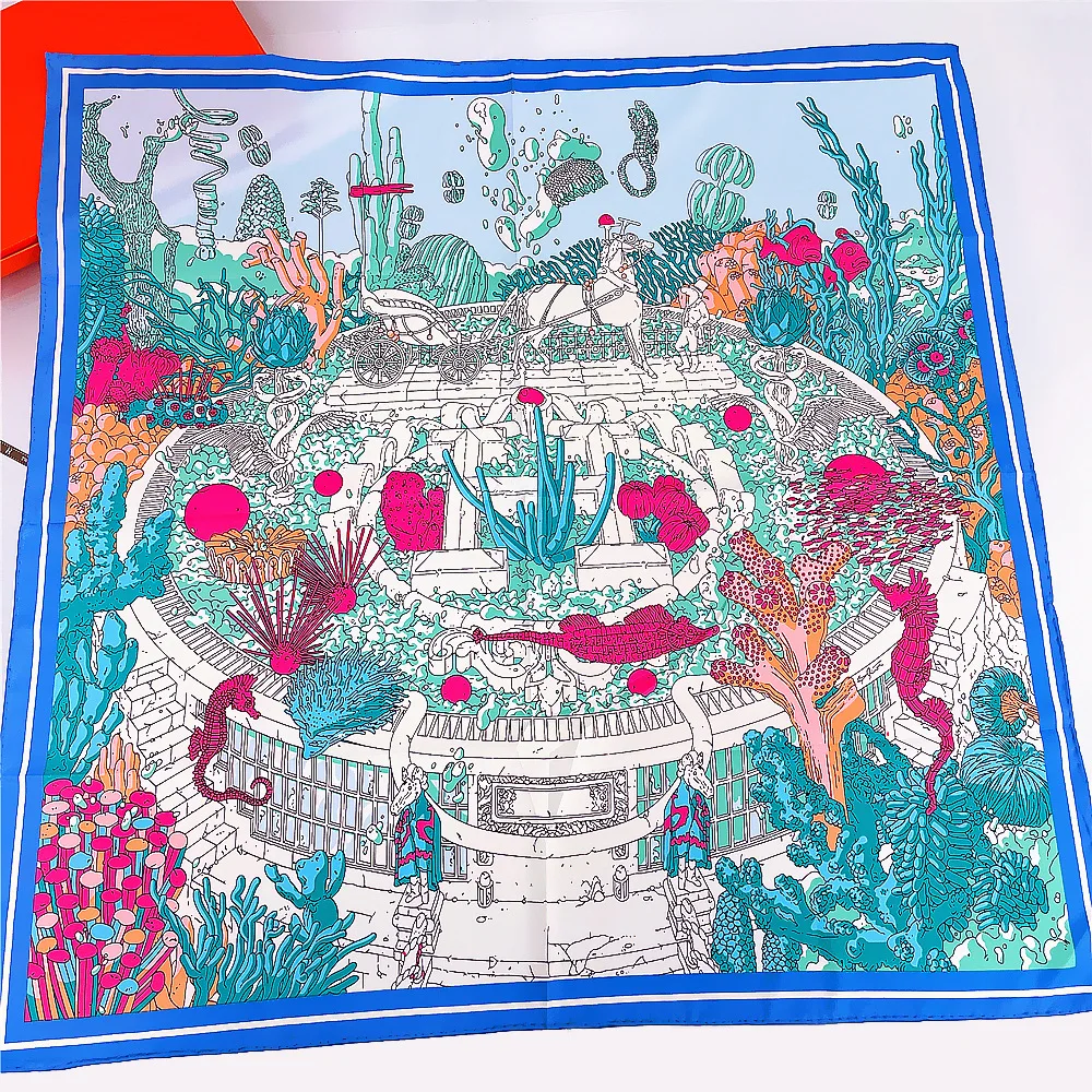90Cm Four-season Universal Handmade Curling Underwater World Women's Decorative Shawl Large Square Scarf Wholesale