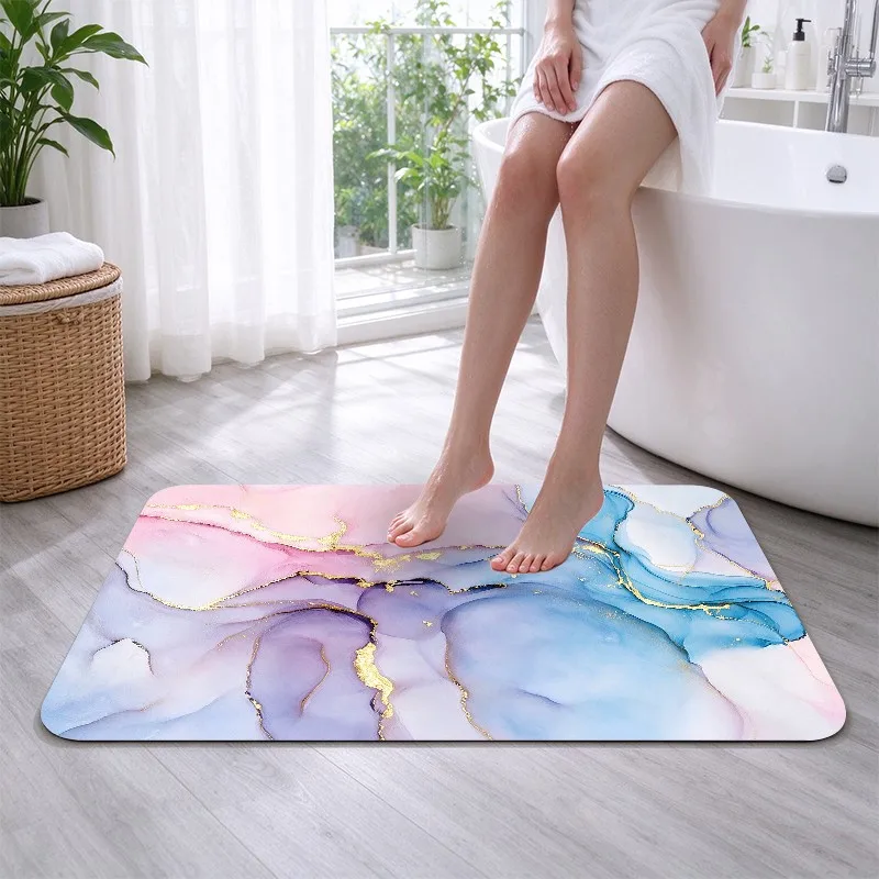 1 Piece Abstract Pink Blue Gold Marble Ink Style Rug, Soft Comfortable, All Seasons, lightweight Easy to Care, Home Decor, Living Room, Bedroom, Dining Room, Autumn Winter Use