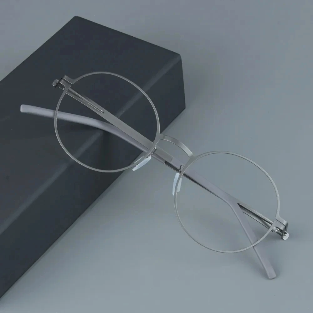 Germany Brand Design Oroshi Screwless Round Ultralight Glasses Frame Men Women Thin Steel Eyeglasses 128mm Small Face Spectacles