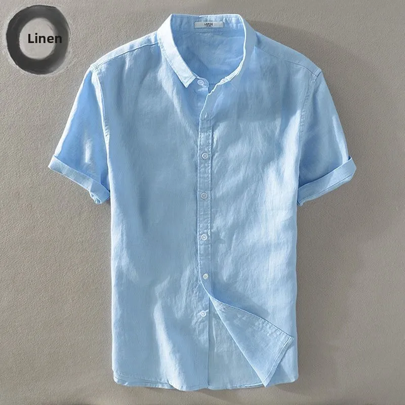 

Pure Linen ort Sve irt Men's Thin Casual Slim Fit Blue Cotton Linen Material irt M Summer Thin Version