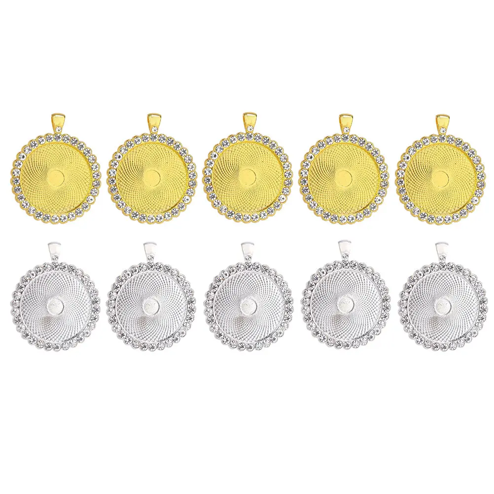 

10pcs Rhinestone Pendant Trays Alloy Bezel Bases For Diy Jewelry Metal Pendant Accessories Glass Cabochon Trays Smooth Surface