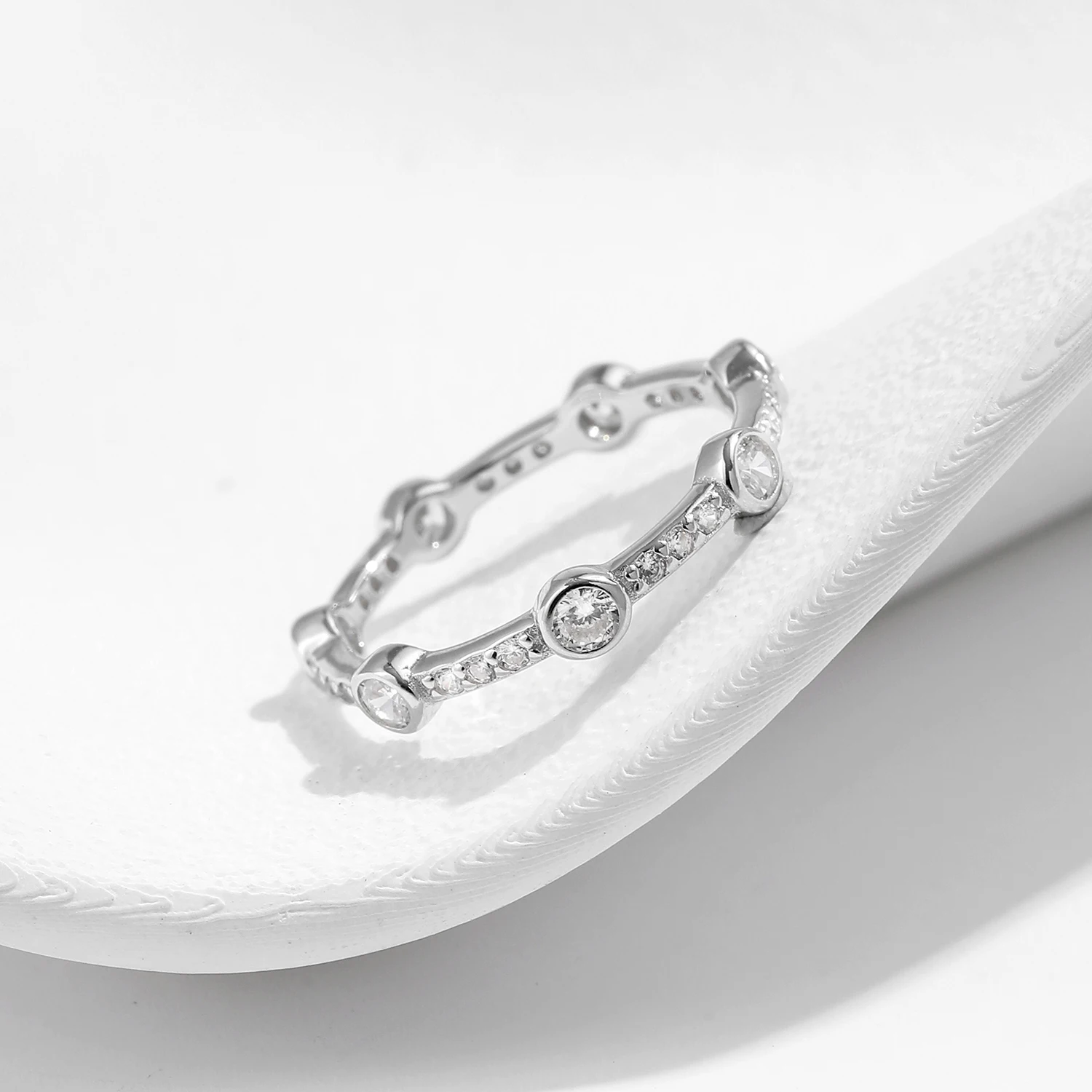 MODIAN Stackable Rings 925 Sterling Silver Fashion Sparkling Round Clear CZ Eternity Band Rings For Women Fine Jewelry
