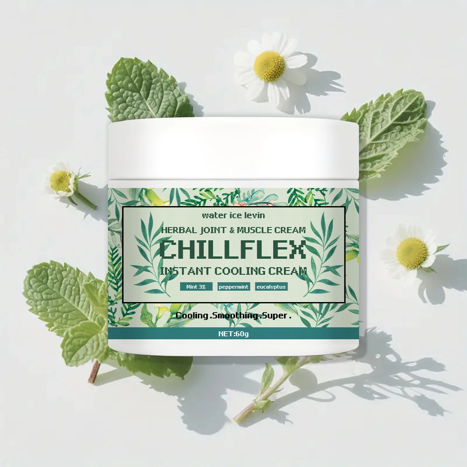 Water Ice Levin CHILLFLEH Creme: Sofort kühlende Kräuterlinderung mit Minze und Eukalyptus für Gelenke und Muskeln. 60g.