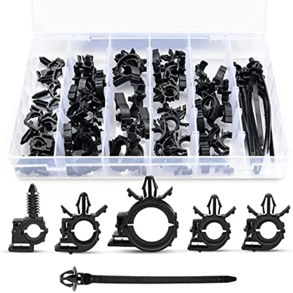 BLACK Wiring Harness Clips Nylon 6 Different Sizes Vibration Resistant Plastic Storage Box Compartmented Case For MAZDA