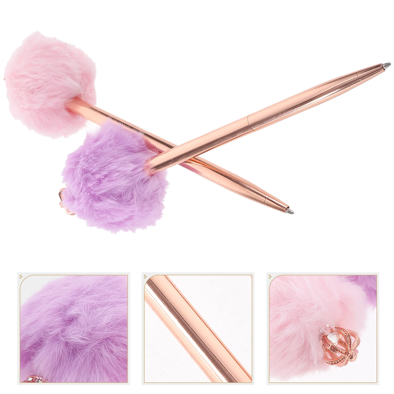 

2 Pcs Crown Plush Pen Metal Ballpoint Student Cute Gift Stationery 2pcs Packed Pens Decorative Teachers Office Fountain