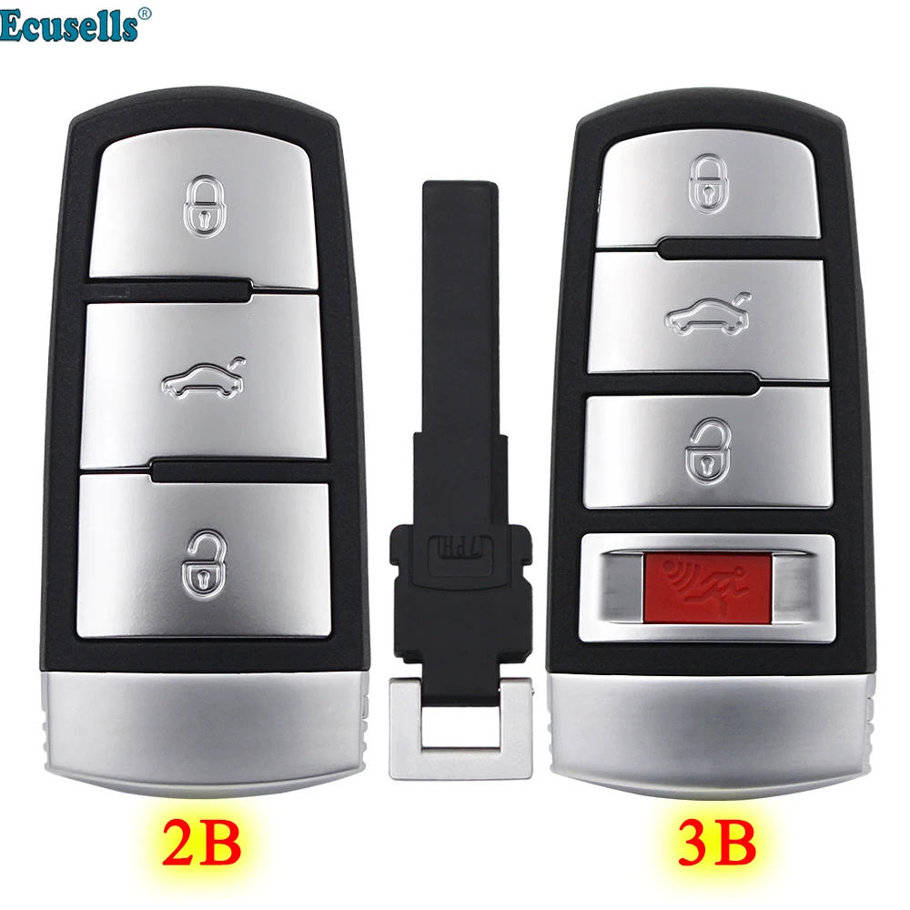 Ecusells3/4 Button Smart Keyless Entry Remote Key Case Shell Fob for V-W CC Passat Magotan with Plastic HU66 HAA Blade