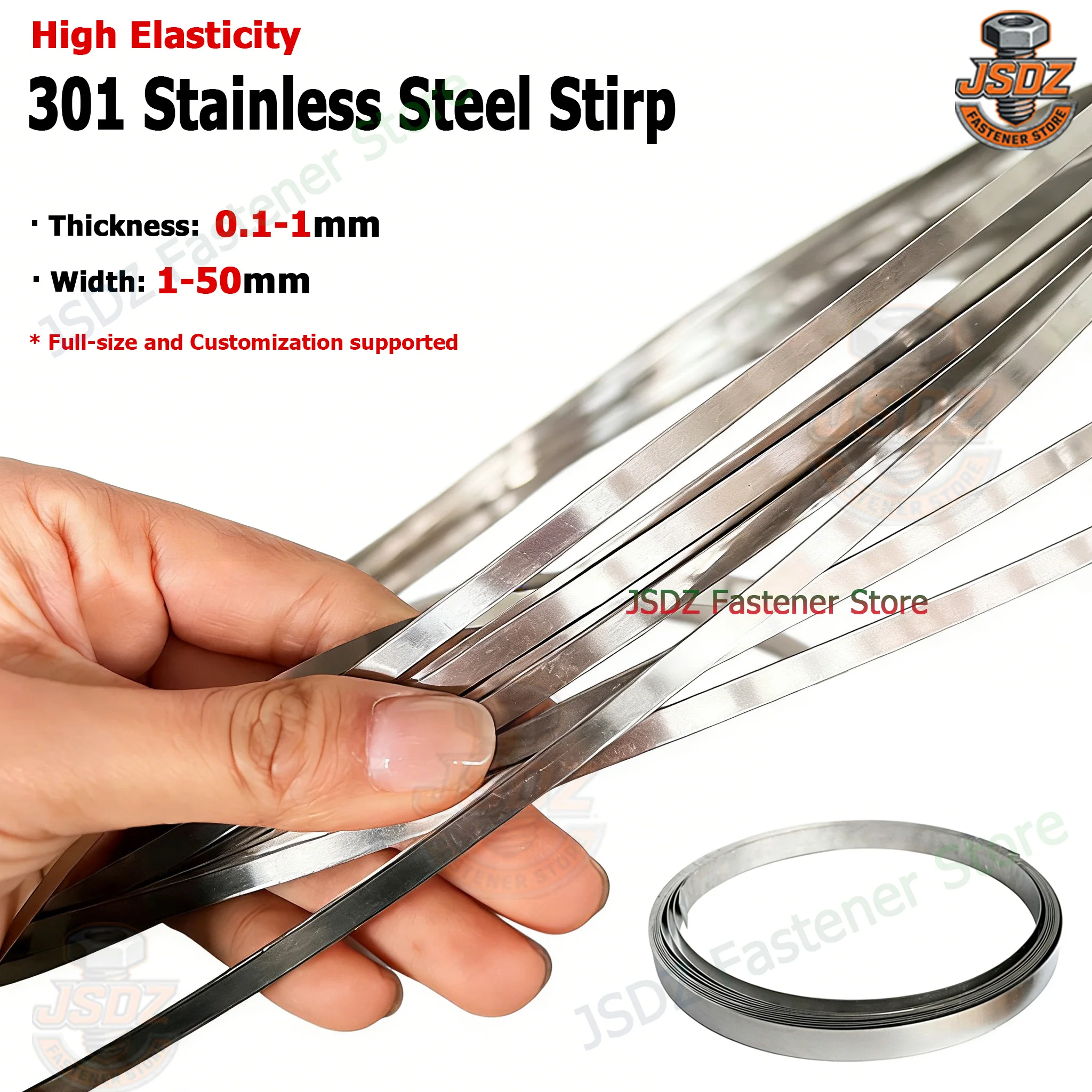 1Meter 301 Stainless Steel Strip High Elasticity Sheet Thin Foil Plate Thick 0.1-1mm Width 1.8/2/3/4/5/6/7/8/9/10/15/20/25~50mm