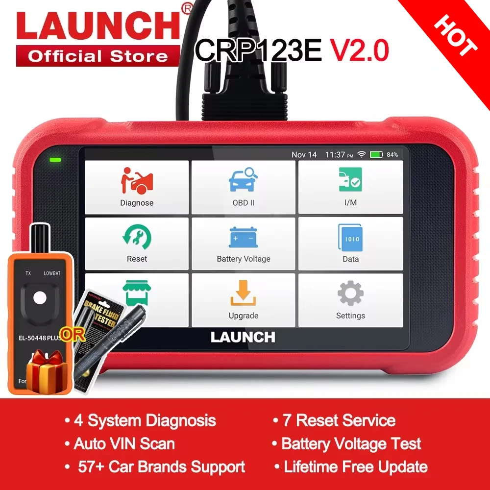 2024 New- LAUNCH X431 CRP123E V2.0 Car OBD2 Diagnostic Tools Auto OBD Scanner ABS SRS Engine AT+ 7 Reset Service Free Update