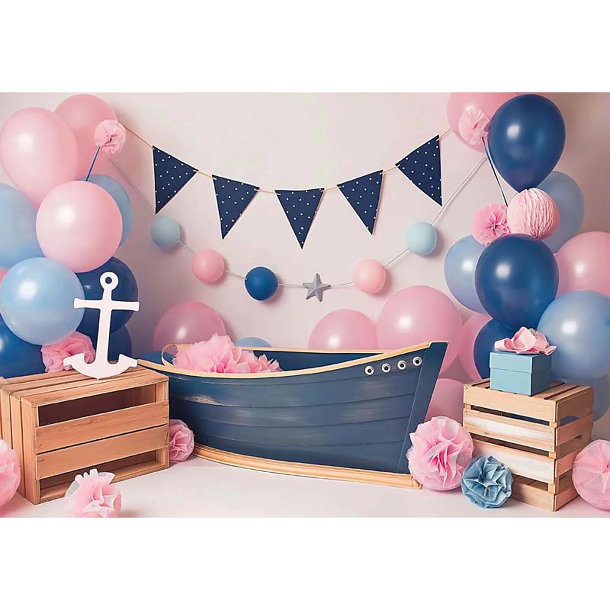 

Allenjoy Pastel Pink Nautical Birthday Backdrop