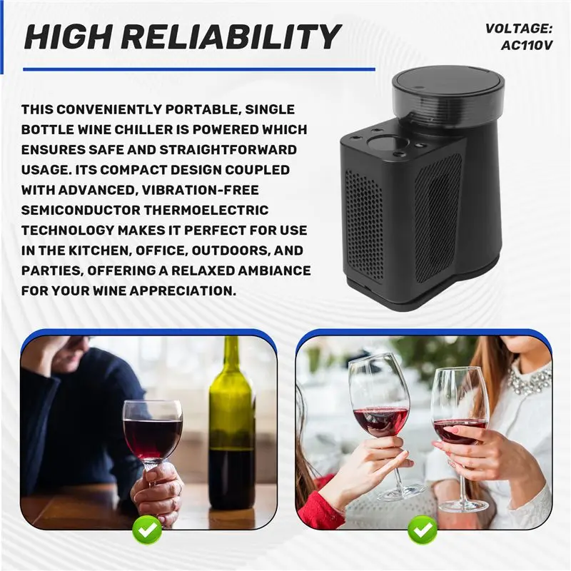 KYCOR-Electric Wine Chiller, 34°F-68°F Temperature Control Single Bottle Portable Cooler For Red/White Wine, Champagne US Plug D