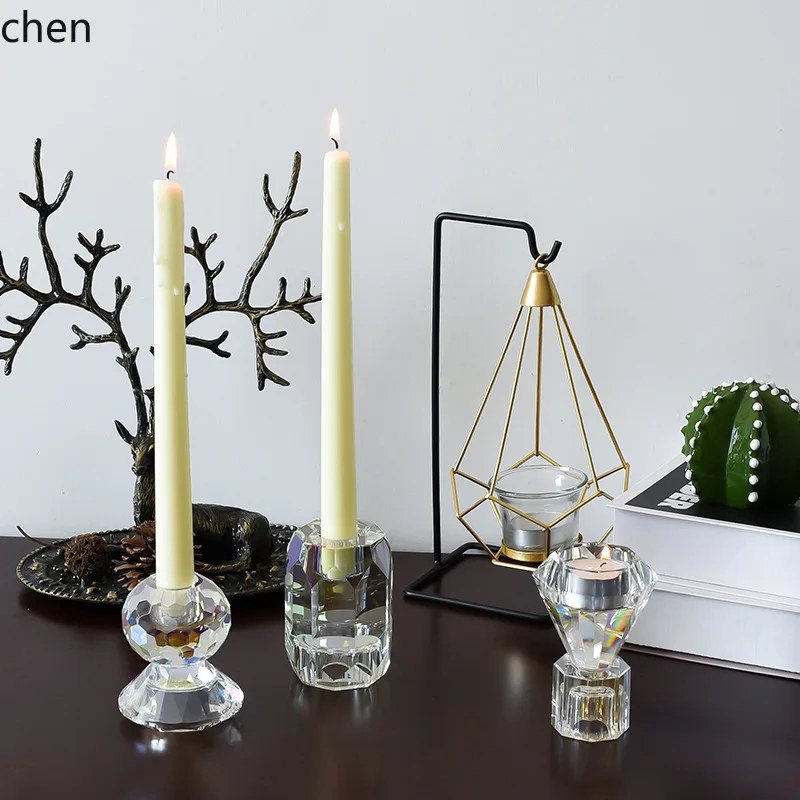ZML Simple Crystal Glass Candle Holder, Dual-Purpose for Tea Light and Pillar Candle, High-End Colorful Decorative Ornament