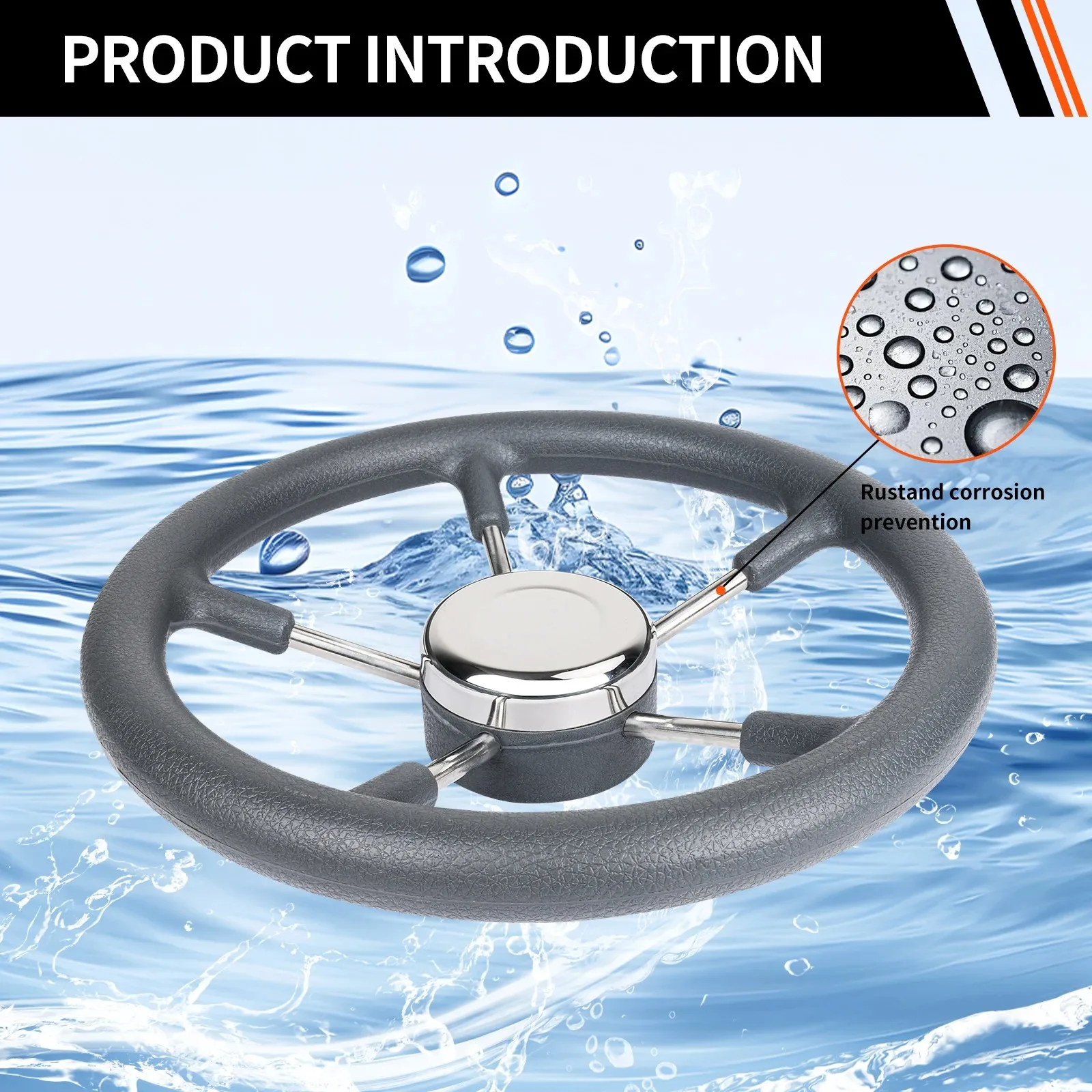 عجلة قيادة قارب من الفولاذ المقاوم للصدأ مقاس 13 بوصة مع قبضة رغوة سوداء نمط المدمرة البحرية لملحقات اليخوت والعائم