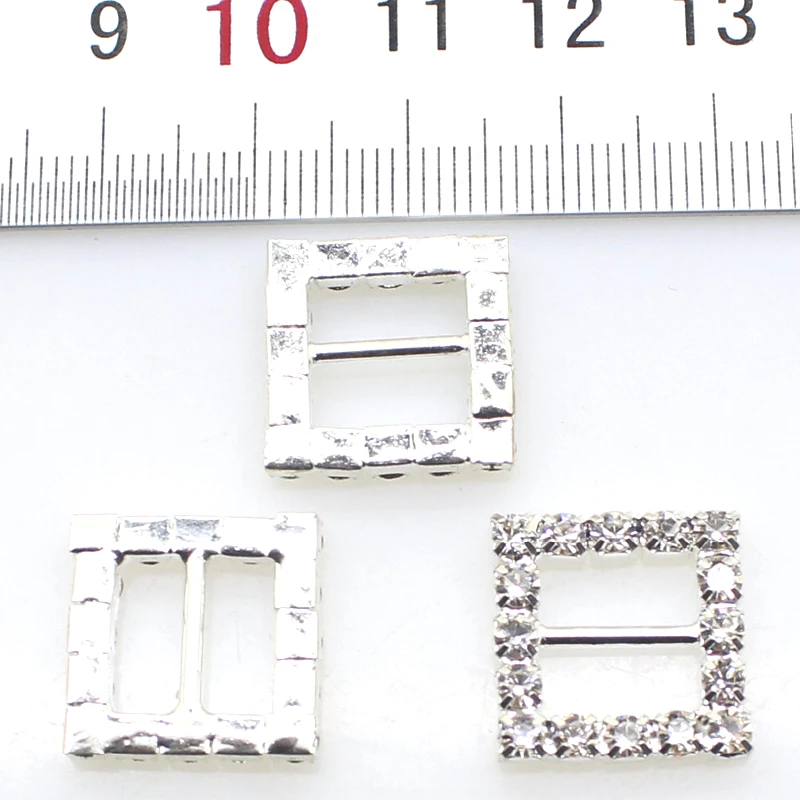 10Pcs Silver Rhinestones Buckles Metal Square Ribbon Decoration Buckle Diy Handwork Jewelry Accessory Supplies