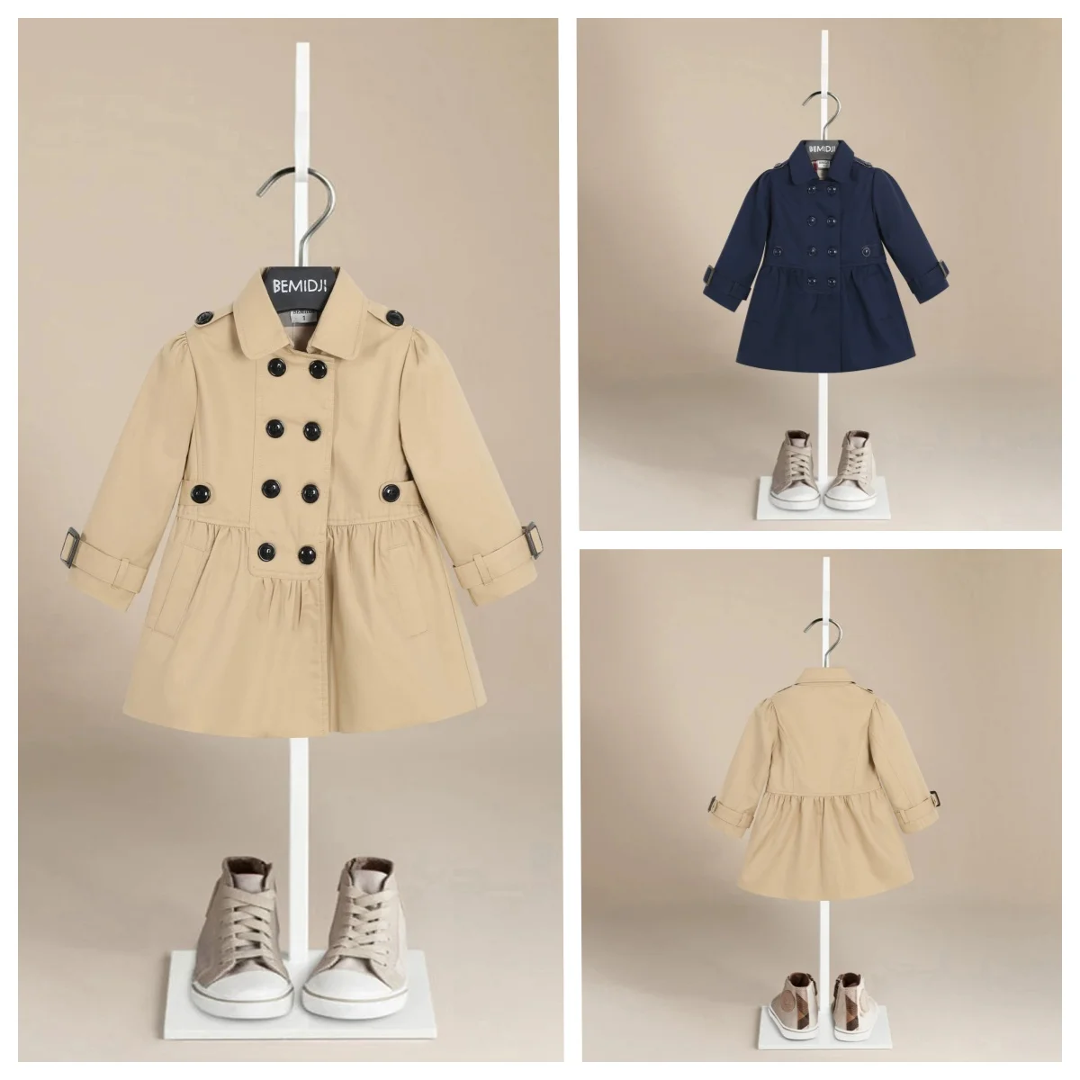 

New 2-9y Kids Trench Coat Spring Autumn Boys Girls Jacket Overcoat Long Sleeve Turn-Down Collar Children Windbreaker Top Clothes