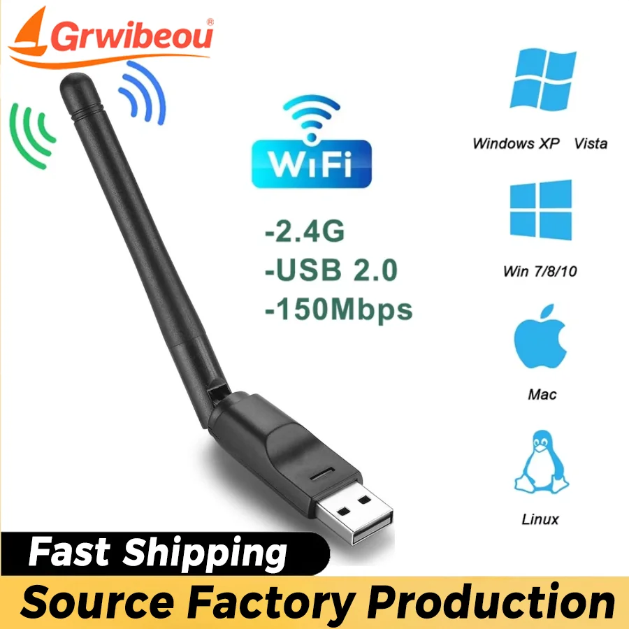 Mini adaptador Wifi USB MT7601 802.1b/g/n antena 150Mbps receptor inalámbrico Dongle tarjeta de red portátil TV BOX Wi-Fi Dongle 2,5 Ghz