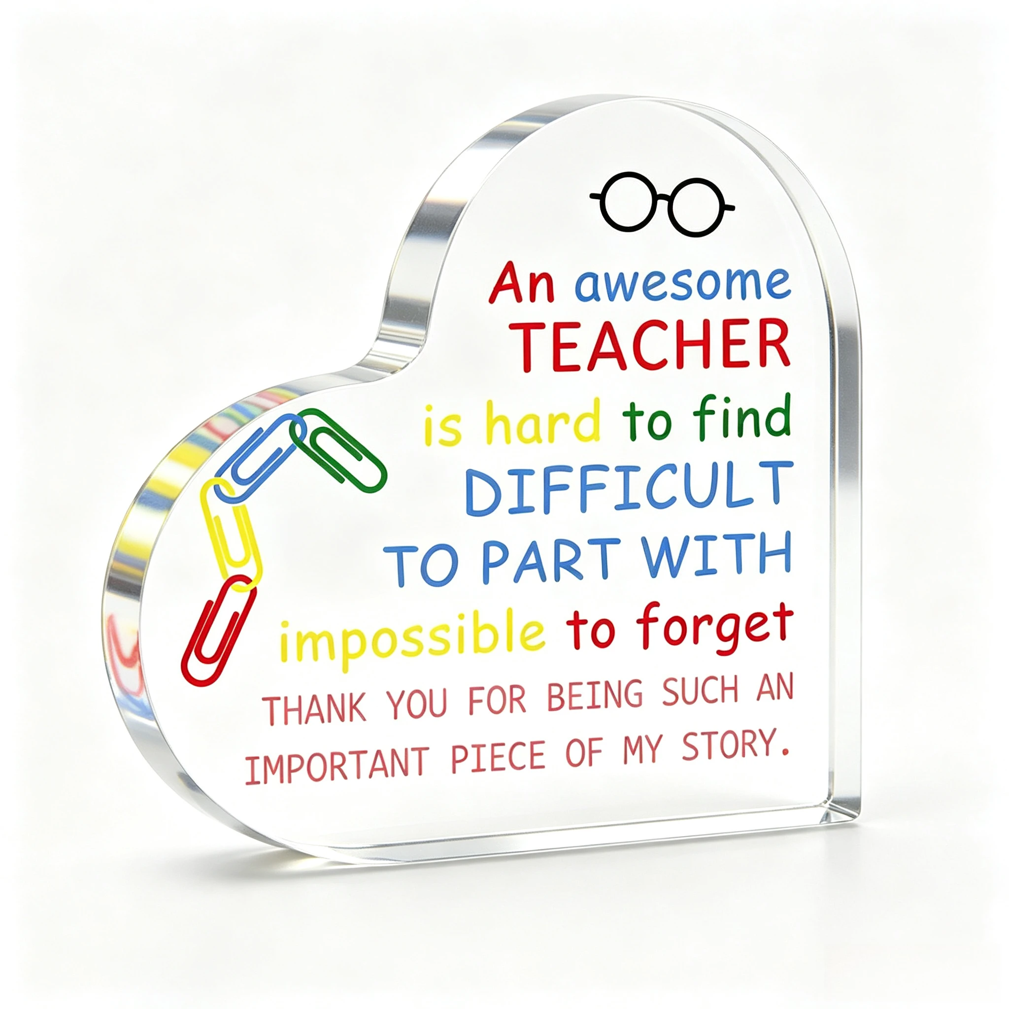 Office‑Supply‑Themed Heart‑Shaped Acrylic Ornament, Teacher’s Day Graduation Retirement Thank‑You Gift