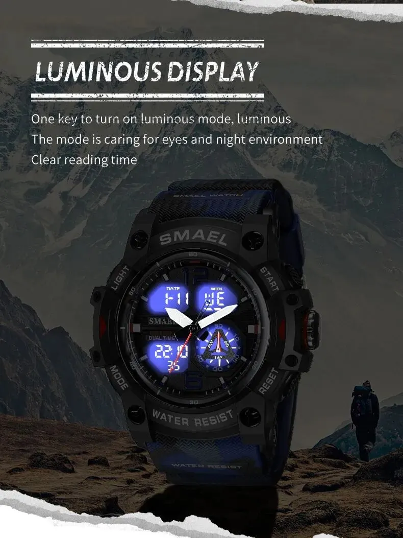 SMALE Military Quartz Sport Watch Alarm Clock Shock Resistant 50M Waterproof 8007 Mens Watches Digital