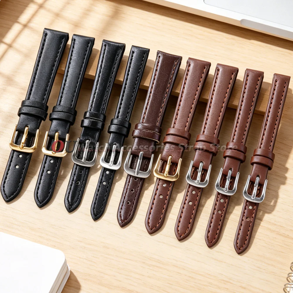 8mm 10mm 12mm 14mm 16mm 18mm 20mm 22mm 24mm PU Leather Watchstrap Silver Gold Buckle Soft Leather Band Ultra-Thin Sport Bracelet