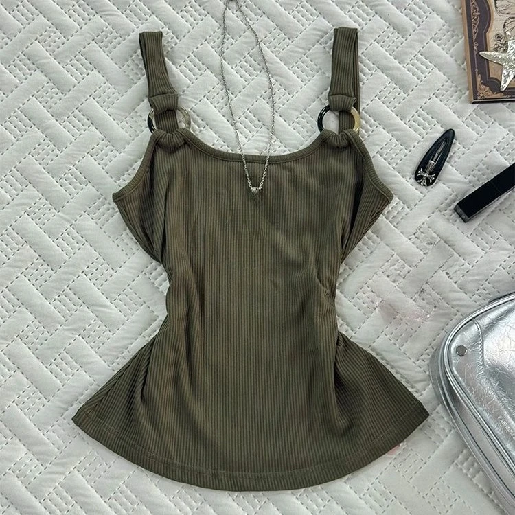 American Style Tank Tops Women Vintage Solid Slim Stretch Vest Summer Fashion Y2k Harajuku Gothic Grunge Camis Sexy Ladies