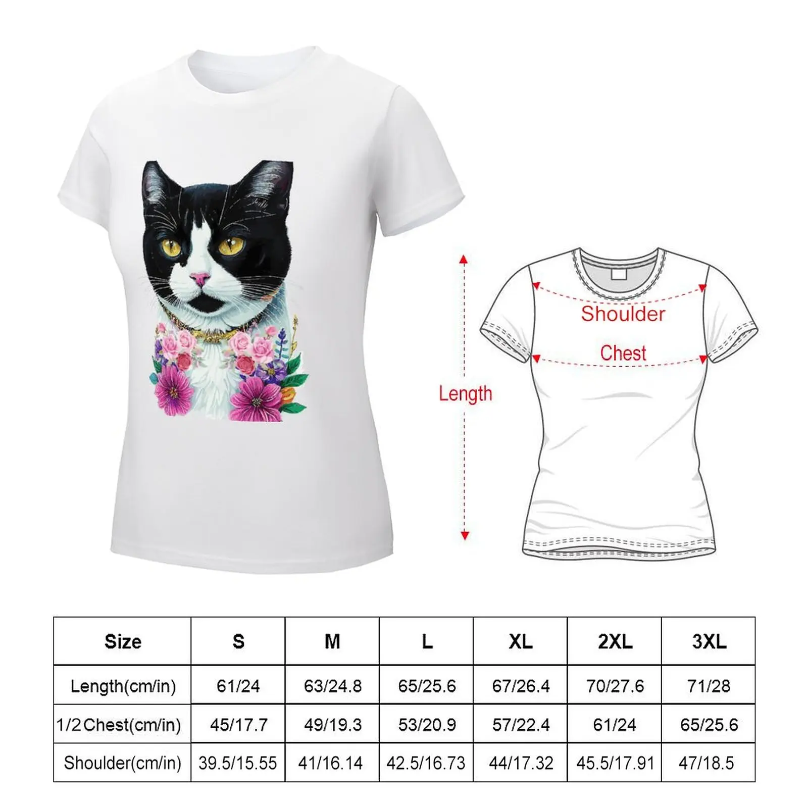 Adorable tuxedo cat portrait surrounded in gorgeous pink bloom T-shirt oversized lady clothes cat shirts for Women