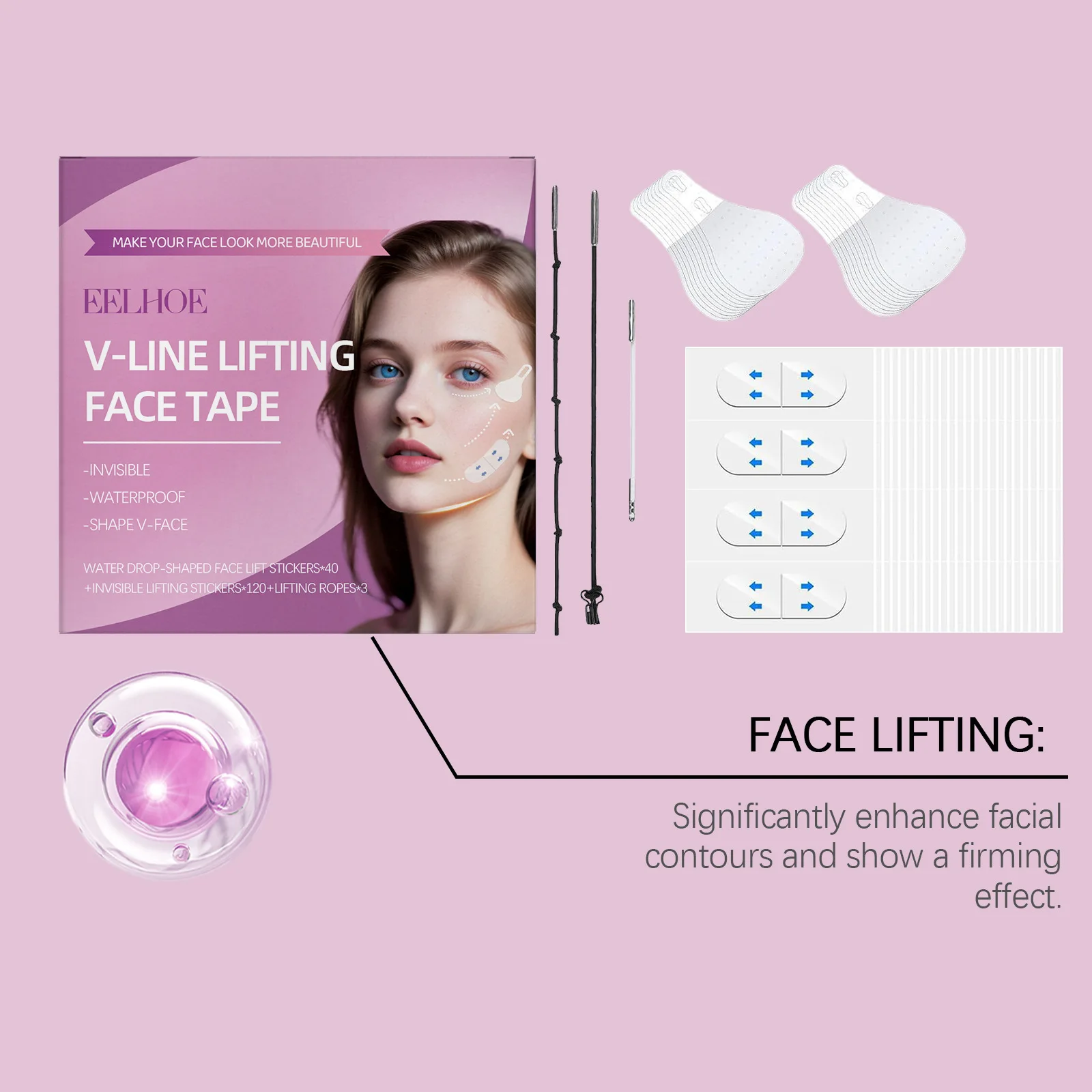 Eelhoe Collagen Invisible Facial Patch Set V Lift Anti W-rinkle Skin Care Waterproof Tape Face Forehead Lifting Firming Patches - Image 4