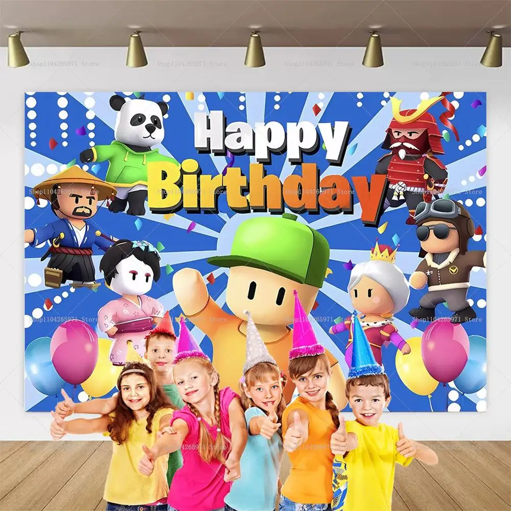 Stumble Guys tema fiesta de cumpleaños decoración de dibujos animados Banner fondo niño niña regalo suministros de fiesta Baby Shower fotografía Prop