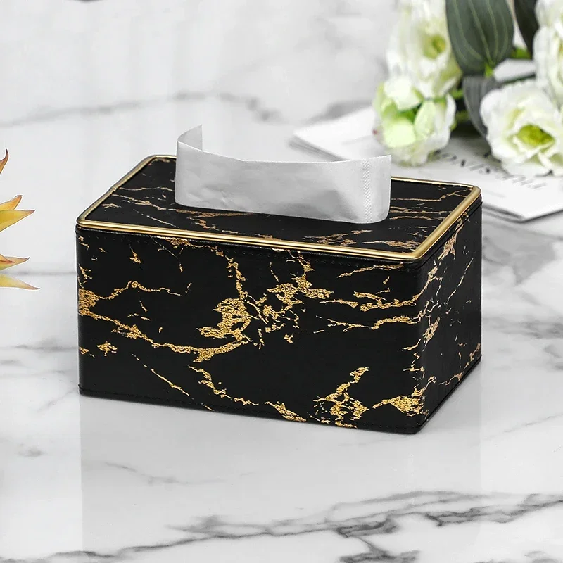 Marble Stripes Leather Tissue Boxs Home Living Room Bedroom Desktop Tissue Holder Draw Paper Storage Box Bathroom Accessories