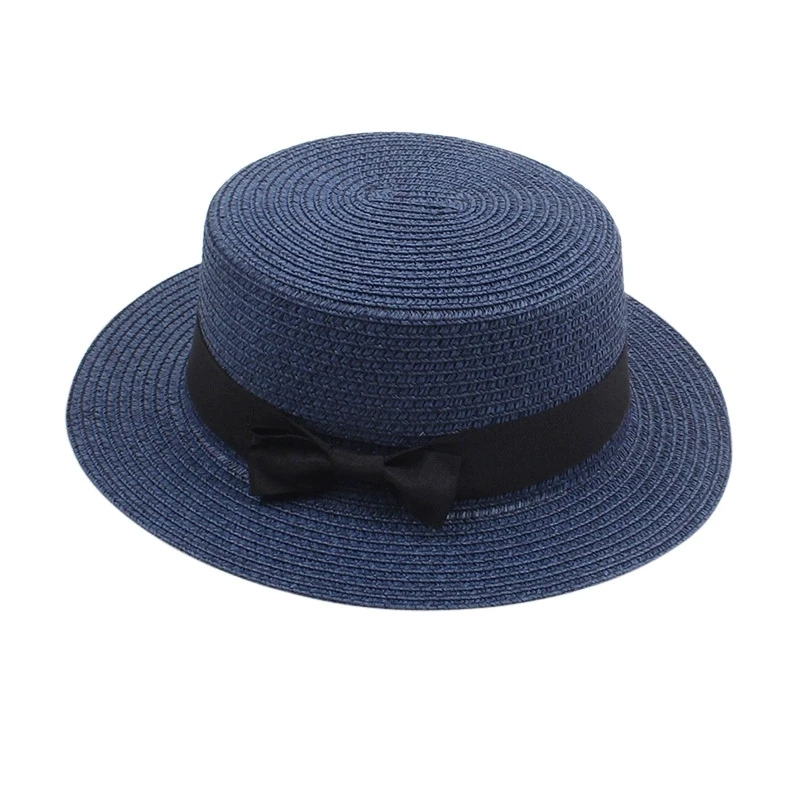 Damen-Sommerhut im britischen Stil, einfacher Strohhut mit kleiner Krempe, koreanischer Stil, Schleifenknoten, flacher Sonnenhut, beliebter Damen-Strohhut – Detail 14