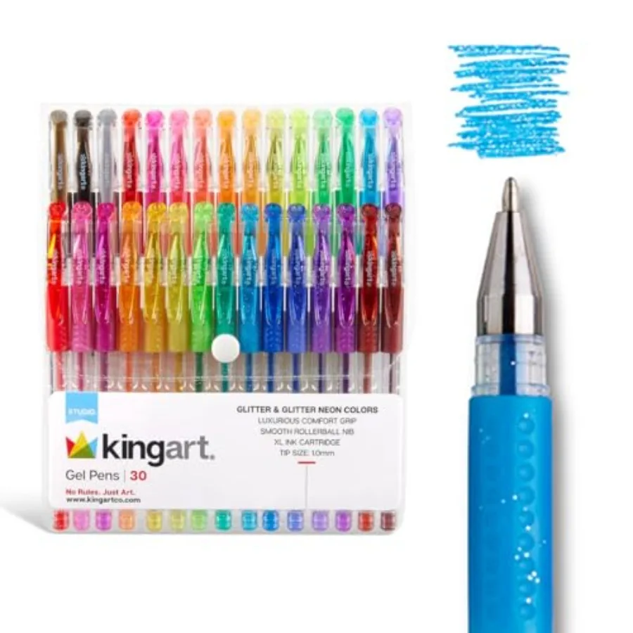 GLITTER Rollerball GEL PENS, 30 Sparkling Colors with Soft-Grip Comfort, XL Ink Cartridge - For Coloring, Doodling, Scrapbookin