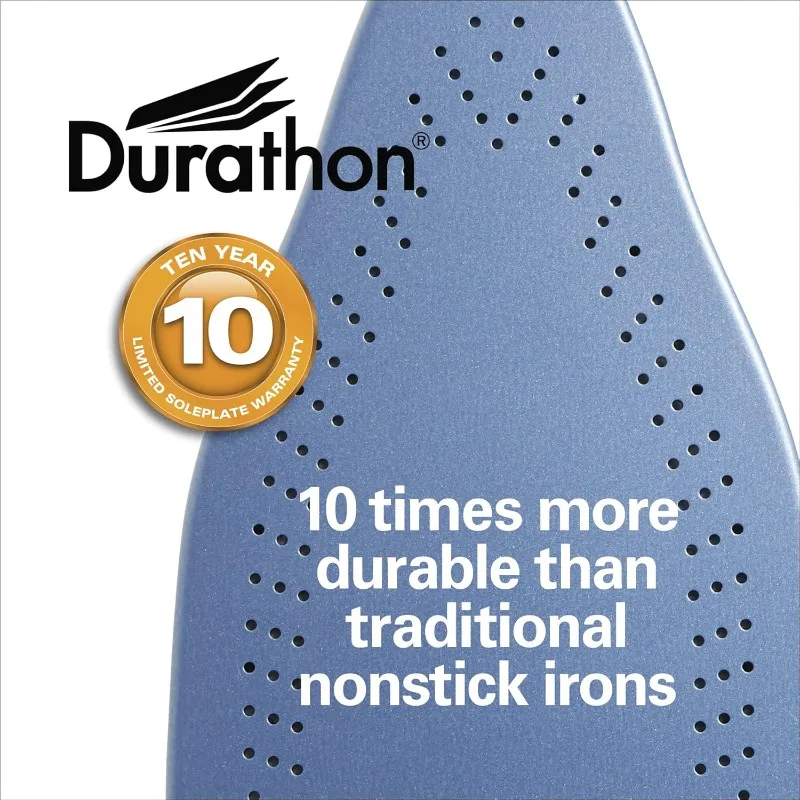 Stand steam iron with scratch-resistant soleplate, 3-way auto shutoff, drip-proof, digital temperature control