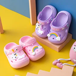 New Unicorn Clogs For Children Rainbow Cloud Slippers Convertible Sandal For Girl Toddler Boy Weighlight Mules Kids Home Slipper