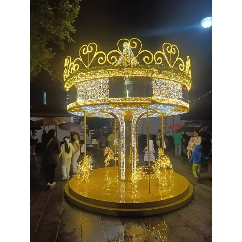 Customizable Merry Carousel Motif Light Sculptures Outdoor Christmas Waterproof Holiday Lighting 3D Led Carousel Motif Light