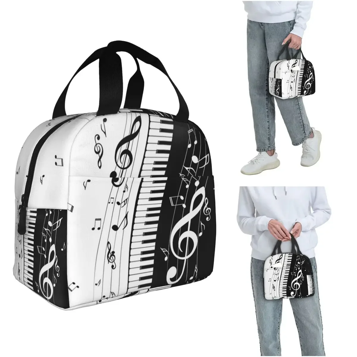 Piano Key Musical Note Pattern Insulated Lunch Bag for Women Kids Leakproof Food Boxes Thermal Lunch Box Tote