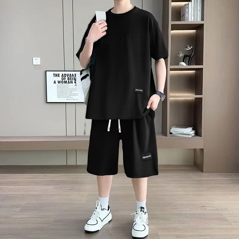 

Men's Casual Loose Fit Summer Set Short Sleeve Shirt and Shorts with Embossed Pattern