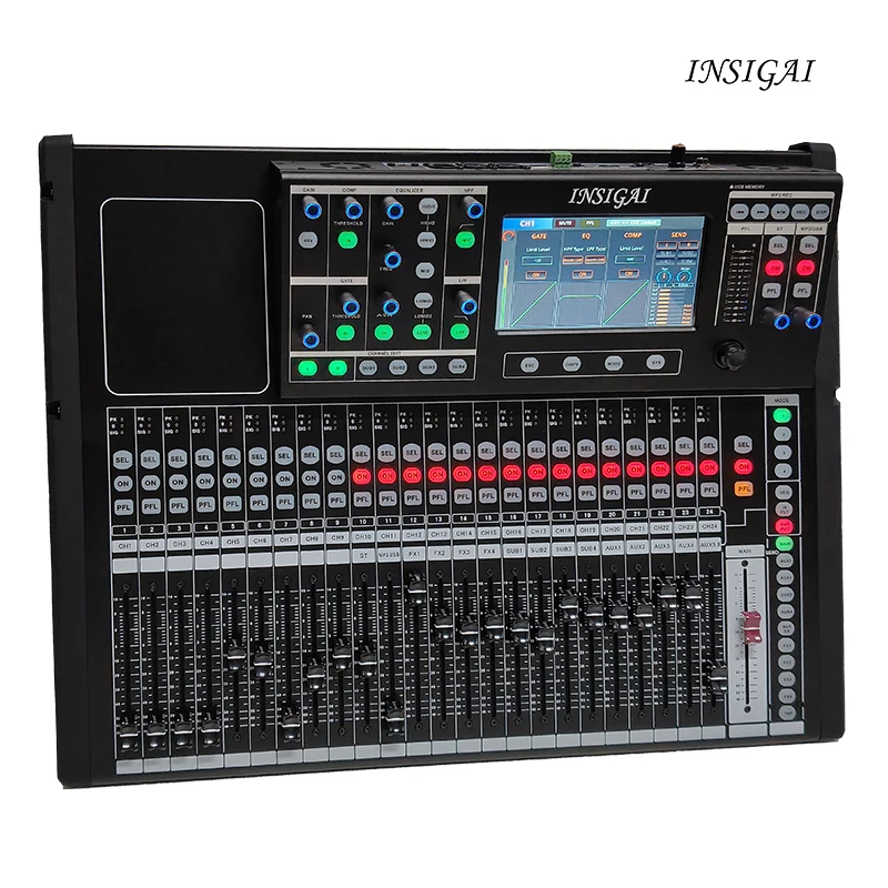 Touch Screen Professional Usb Bluetooth Full Live Recording Mixer Controller Sound Card Console Audio 24 Channel Digital Mixer