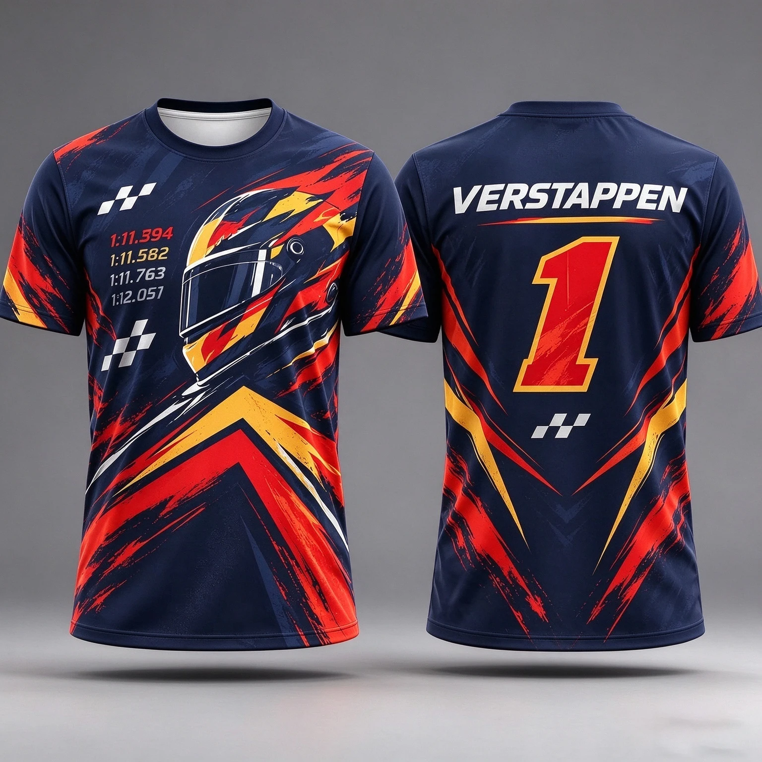Formula 1 Max Verstappen Crew Neck T-Shirt Front Back Print Helmet Pattern Motorsport T-Shirt