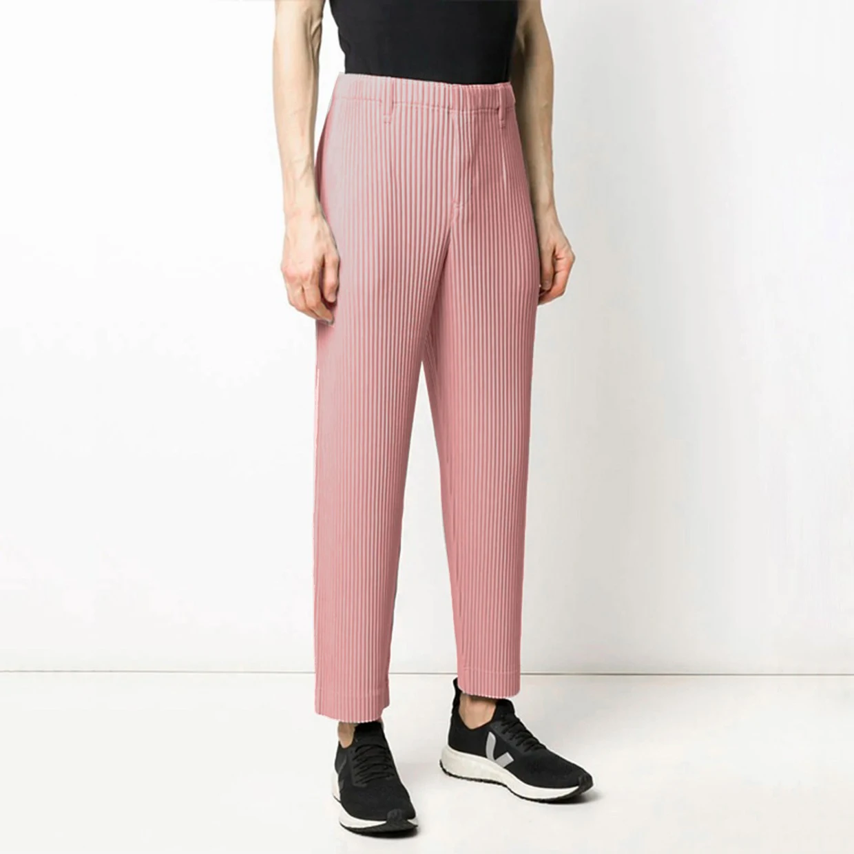 Miyake Pleated Pink Men's Classic Pants Suits Casual High Waisted Pencil Pants Designer Trousers Clothes