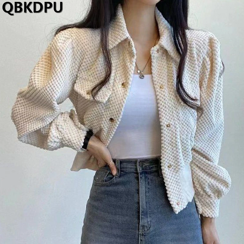 

Casual Velvet Short Jackets Spring Fashion Coats Korean Slim Vintage Chaquetas Womens Elegant Chic Outwear 2023 New