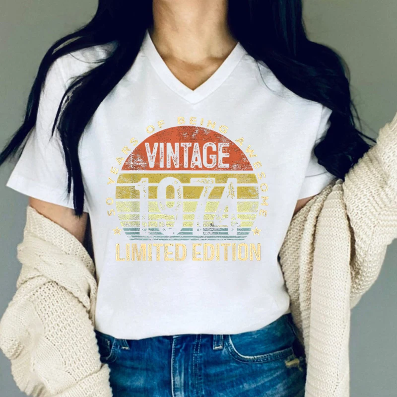Vintage 1974 Limited Edition T Shirt Women Born in 1974 Tshirt Funny Sun Tees 50 Years of Being Awesome Woman Birthday T-Shirts