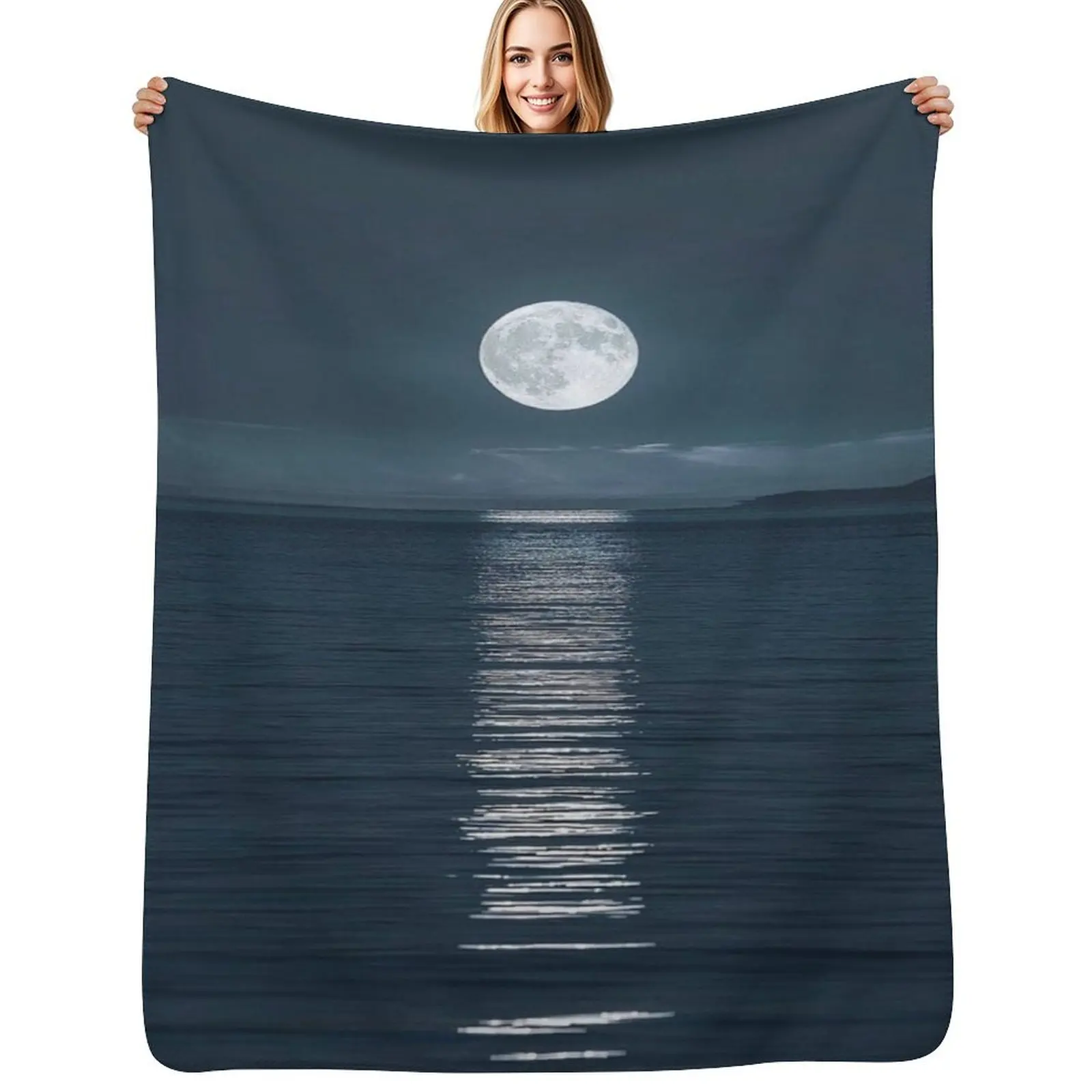 

Wonderful View of the Moon with the Calm of the Sea Throw Blanket funny gift bed plaid decorative Luxury Designer Blankets