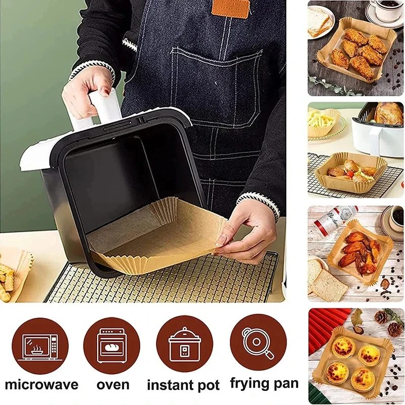 50/100pcs Air Fryer Baking Paper BBQ Plate Square Round Oven Pan Pad 23cm AirFryer Oil-Proof Disposable Paper Liner Accessories