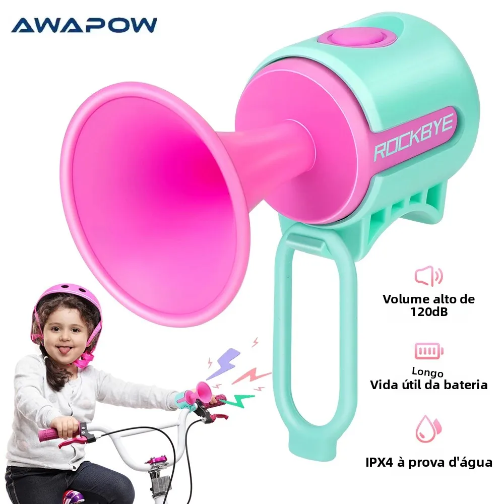 Buzina Rockbye para Bicicleta Infantil 120db, Campainha de Guidão para Patinetes e Bicicletas, Alarme de Advertência Rosa, Brinquedo Impermeável para Segurança Infantil