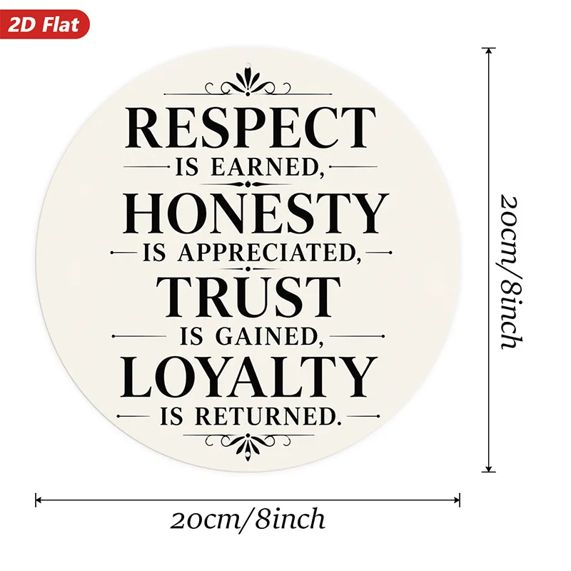 2D Flat, 1pc Respect Trust Loyalty Round Metal Sign Wall Art, Perfect for Entryway Kitchen Studio, Respect Quote Typography, Hon