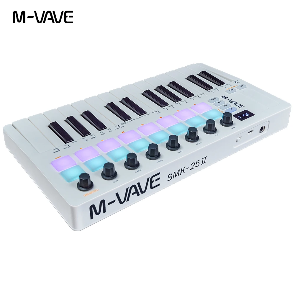 M-VAVE SMK-25 II 25 Key Bluetooth MIDI Keyboard Controller with 16 RGB Pads, Rechargeable Wireless Synthesizer for Music Product